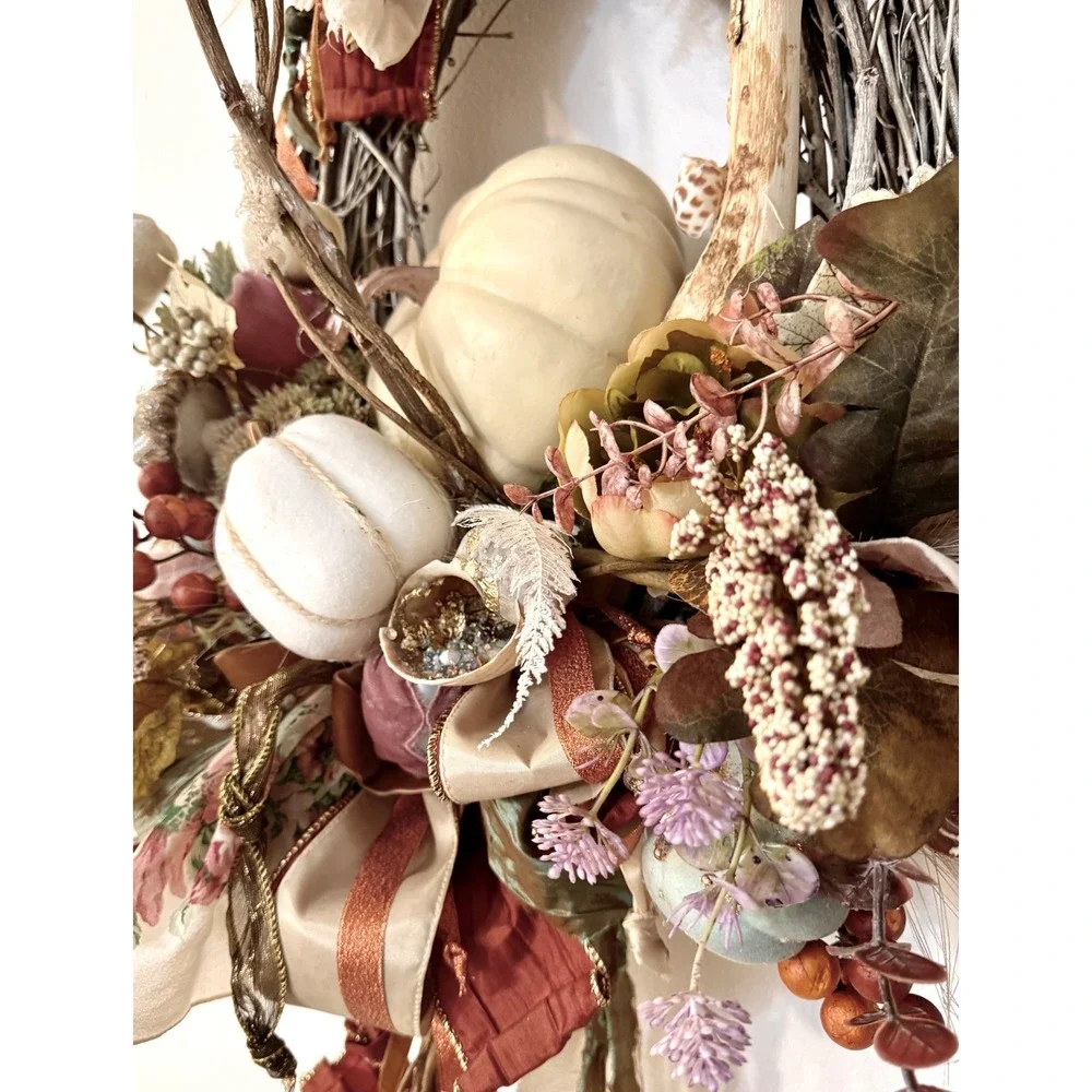Luxury Fall Wreath Pave Oyster Gold Leaf